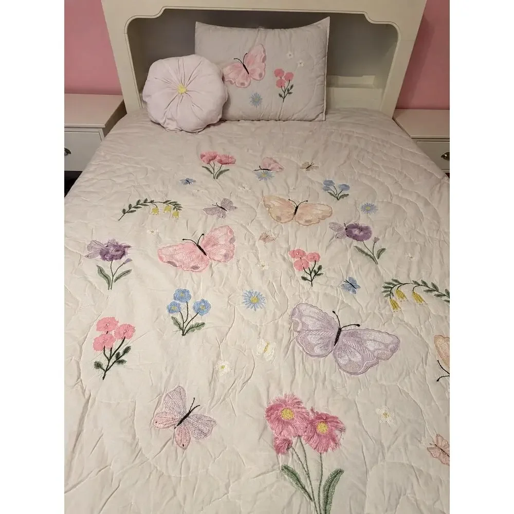 Pottery Barn Wildflower Butterfly Full/Queen Comforter Quilt Bedding SET